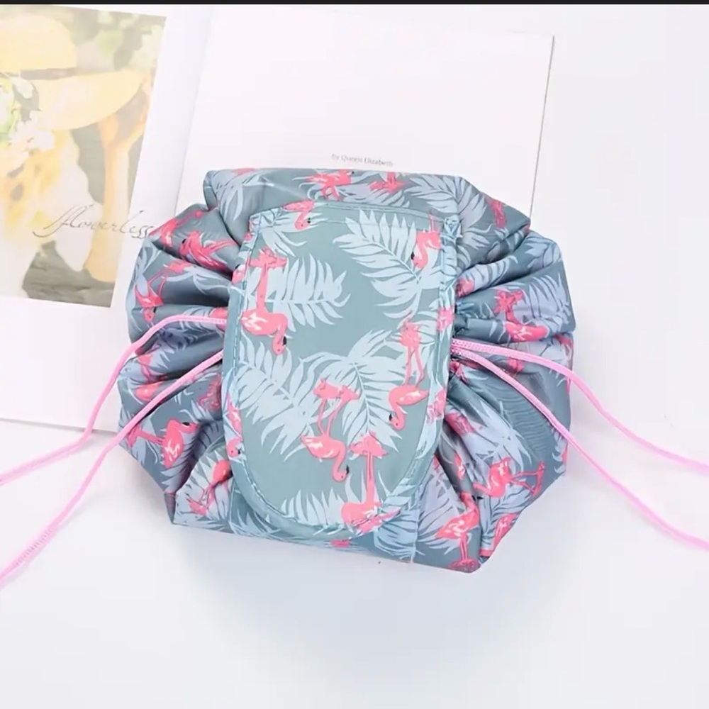 Flamingo Print Drawstring Makeup Bag